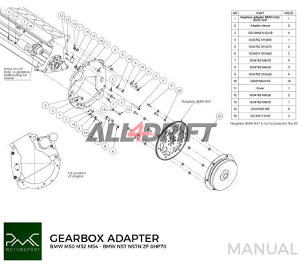 Adattatore PMC per motore BMW M50 S50 M52 M54 e cambio BMW N57N N57 Diesel ZF 8HP70 / M57N / M57N2 GS6-53DZ E90 330D E60 530D