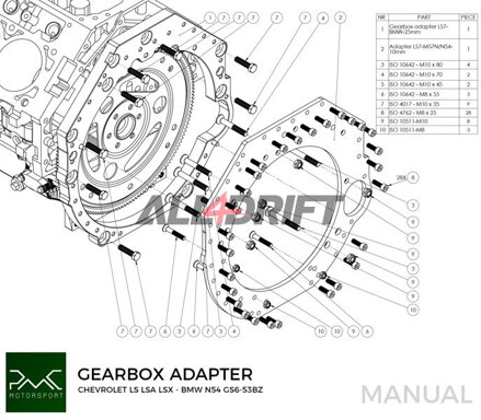 Adattatore PMC per motore GM Chevrolet LS V8 LS1 LS3 LS7 LSA LSX e cambio BMW M57N / M57N2 GS6-53DZ / N54 GS6-53BZ / N52 N53 GS6-37BZ
