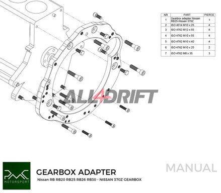 Adattatore PMC per motore Nissan RB RB20 RB25 RB26 RB30 e cambio Nissan 350Z Z33 370Z Z34