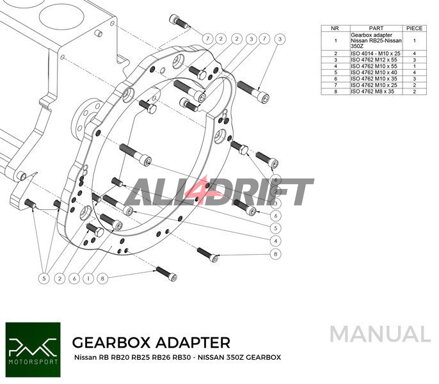 Adattatore PMC per motore Nissan RB RB20 RB25 RB26 RB30 e cambio Nissan 350Z Z33 370Z Z34