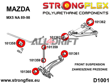 101359A Boccole tirante barra stabilizzatrice anteriore e posteriore SPORT - Mazda I (89-98) NA