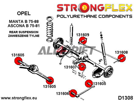 131606B Boccole dell'asta sospensione posteriore Opel Ascona / GT / Manta