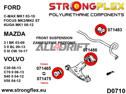071465A Boccola anteriore del braccio oscillante - bullone 12mm SPORT Ford / Mazda / Volvo
