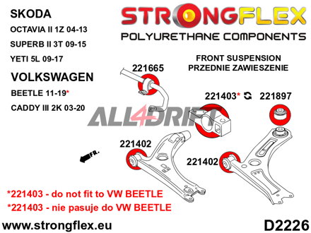 221897B Boccola posteriore del braccio oscillante inferiore anteriore 65mm Audi / Seat / Škoda / VW