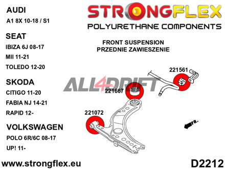221072A Boccola Anteriore del Braccio Oscillante Anteriore 30mm SPORT Audi / VW / Škoda