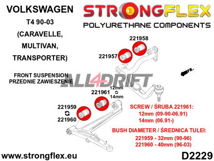 221960A Boccola Anteriore Braccio Oscillante Inferiore – Anteriore 40mm SPORT - Volkswagen T4 (90-03) Caravelle, Multivan, Transporter