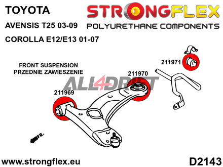 216264A: Kit boccole sospensione anteriore SPORT - Toyota IX (01-07) E120 E130