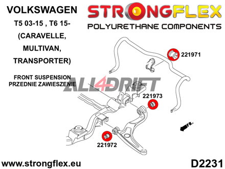 226236B Kit Completo Boccole Sospensioni - Volkswagen T5 (03-15) Caravelle, Multivan, Transporter