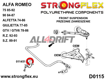 011451B: Boccola Barra Stabilizzatrice Anteriore - Alfa Romeo 75 / Milano (85-92) type 161 / 162B