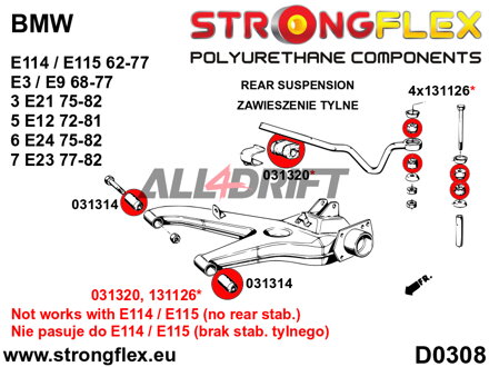 036098A Kit completo di boccole assale SPORT in poliuretano - BMW I (75-82) E21
