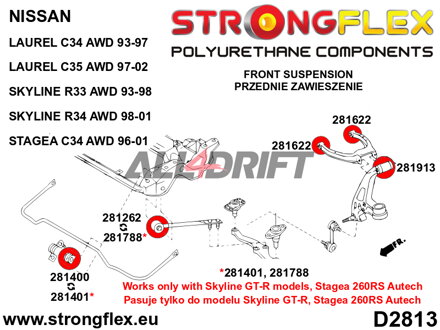 281401B Supporto barra stabilizzatrice anteriore GT-R - Nissan R32 (89-94) AWD