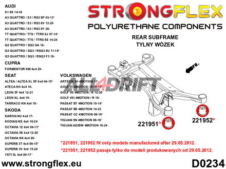 221952A Boccola posteriore telaietto posteriore 52mm SPORT Audi / Seat / Škoda / VW / Cupra