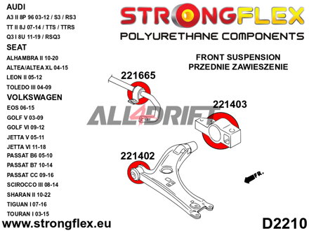 226241A Kit completo di boccole in poliuretano SPORT - Volkswagen B6 FWD