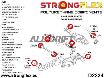 221942A Boccola anteriore SPORT braccio longitudinale Audi / Seat / Škoda / VW / Cupra