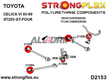 211964A Boccola braccio longitudinale posteriore SPORT - Toyota AT200 ST202 ST204 FWD