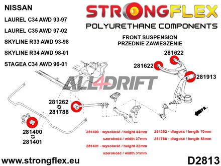 281401A Uložení předního stabilizátoru GT-R SPORT - Nissan R32 (89-94) AWD