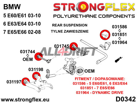 036249A Kit completo boccole in poliuretano per assali SPORT BMW E6x