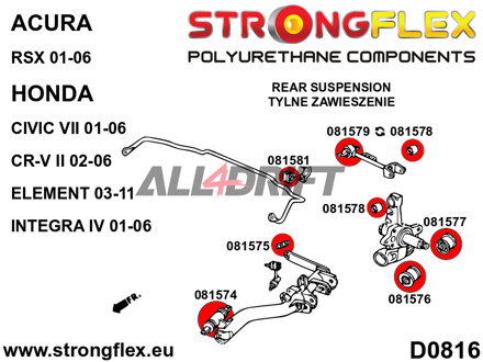 081579A Boccola interna SPORT del braccio oscillante superiore posteriore - Acura RSX (01-06) DC5