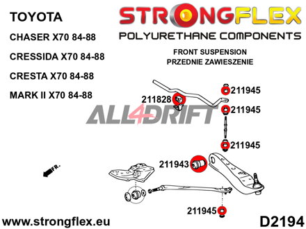 211945B: Boccole collegamento tirante barra stabilizzatrice anteriore e posteriore - Toyota III (99-07) W30