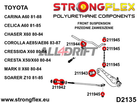 211945B: Boccole collegamento tirante barra stabilizzatrice anteriore e posteriore - Toyota III (99-07) W30