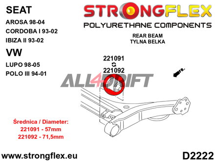 221091A Boccola telaietto posteriore 57mm SPORT - Seat I (93-02) 6K